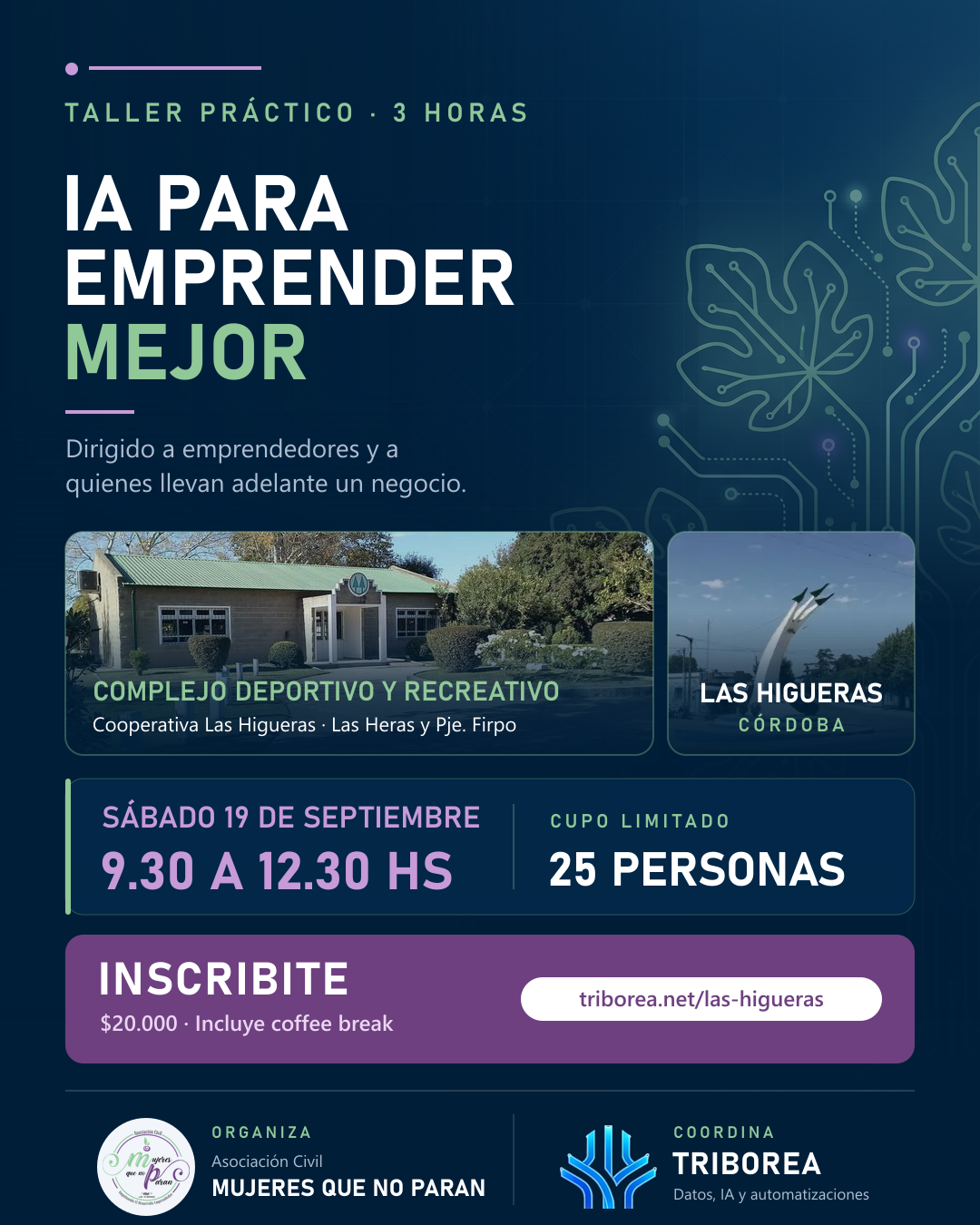 Taller de IA en Las Higueras, Córdoba. Sábado 19 de septiembre de 2026, de 9:30 a 12:30 hs.